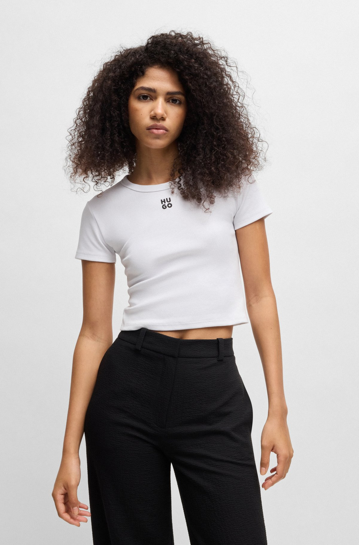 CROPPED SLIM-FIT T-SHIRT WITH STACKED LOGO - 2