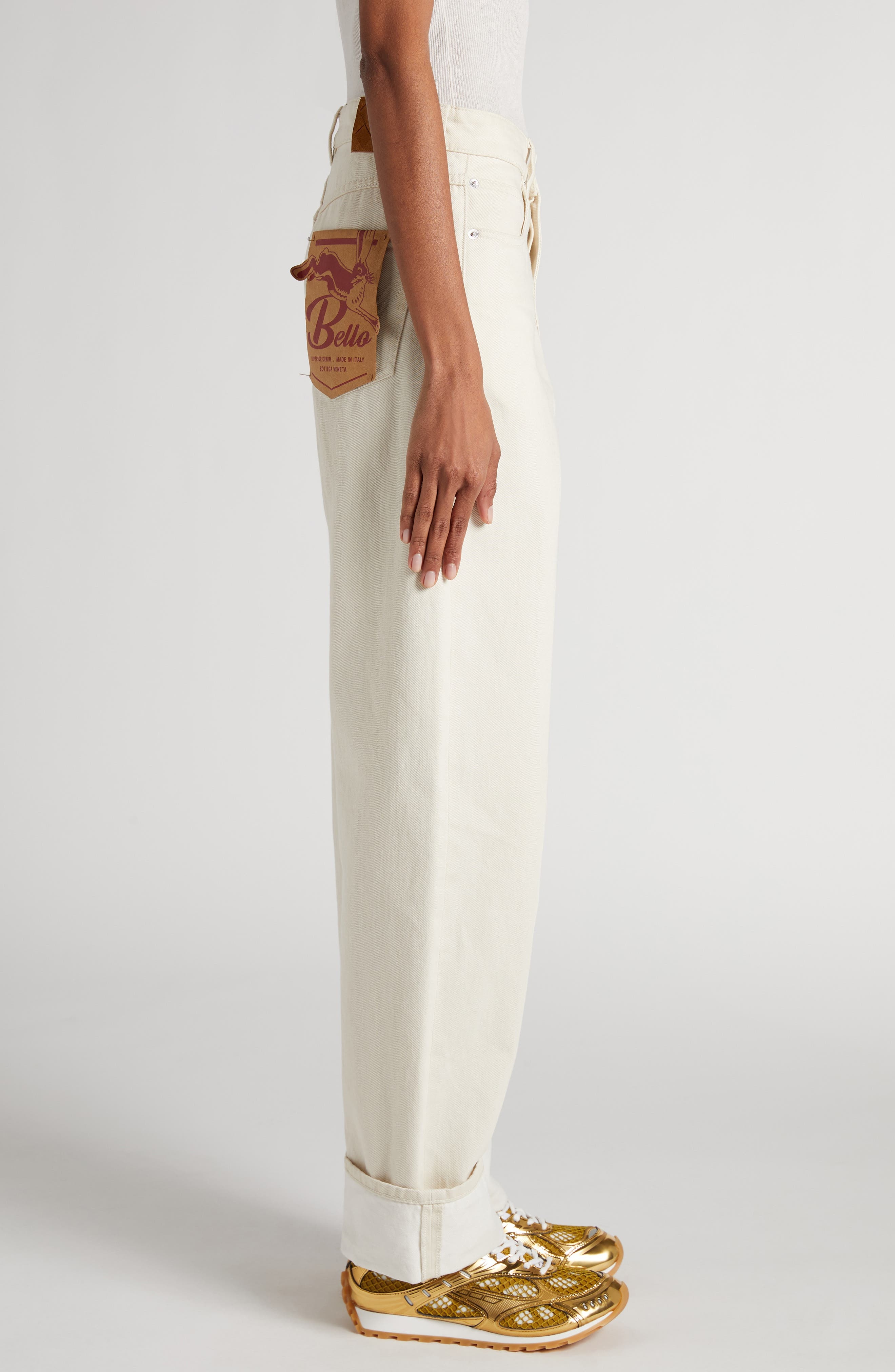 Bottega Veneta Turned Up Straight Leg Jeans in 9247 Pale Meringue at Nordstrom - 3