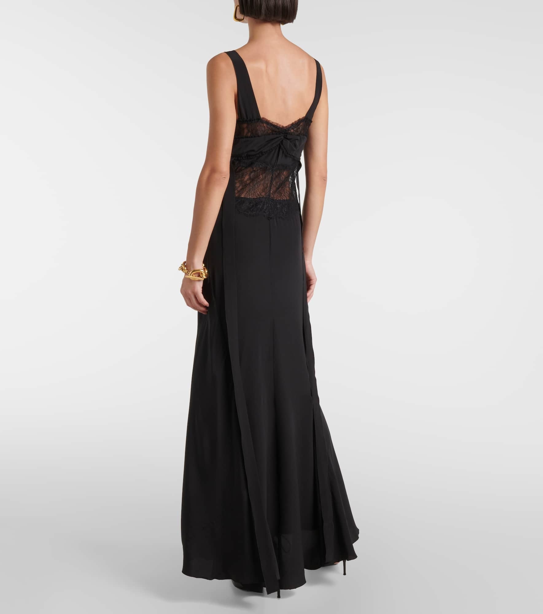 Lace-trimmed silk midi dress - 3