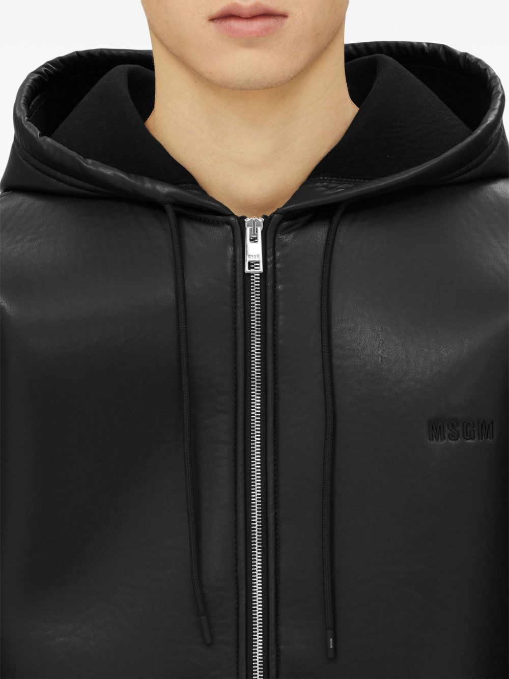 zip-up leather hoodie - 5