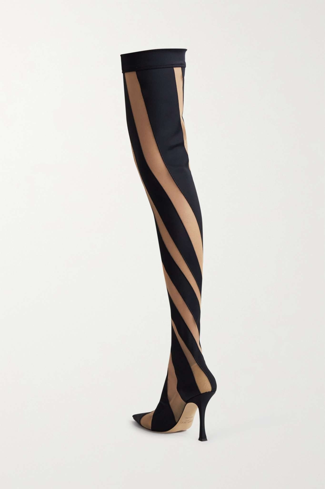 + Mugler 100 two-tone jersey and mesh thigh boots - 3