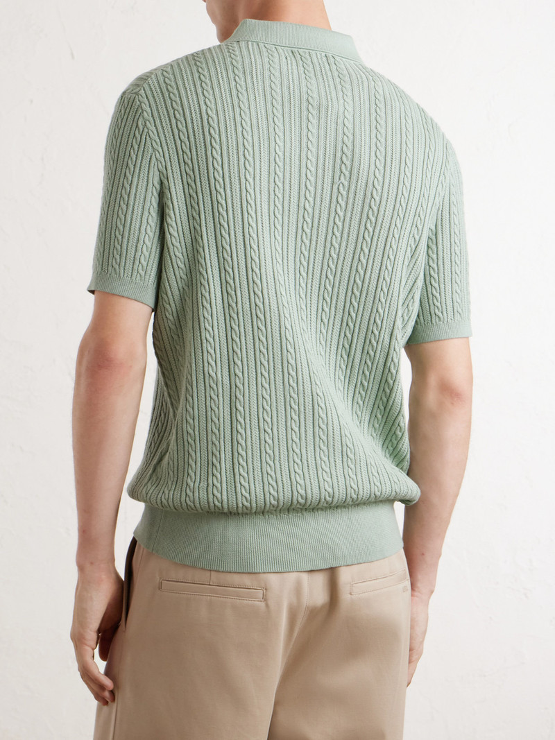 Logo-Embroidered Cable-Knit Cotton Polo Shirt 4