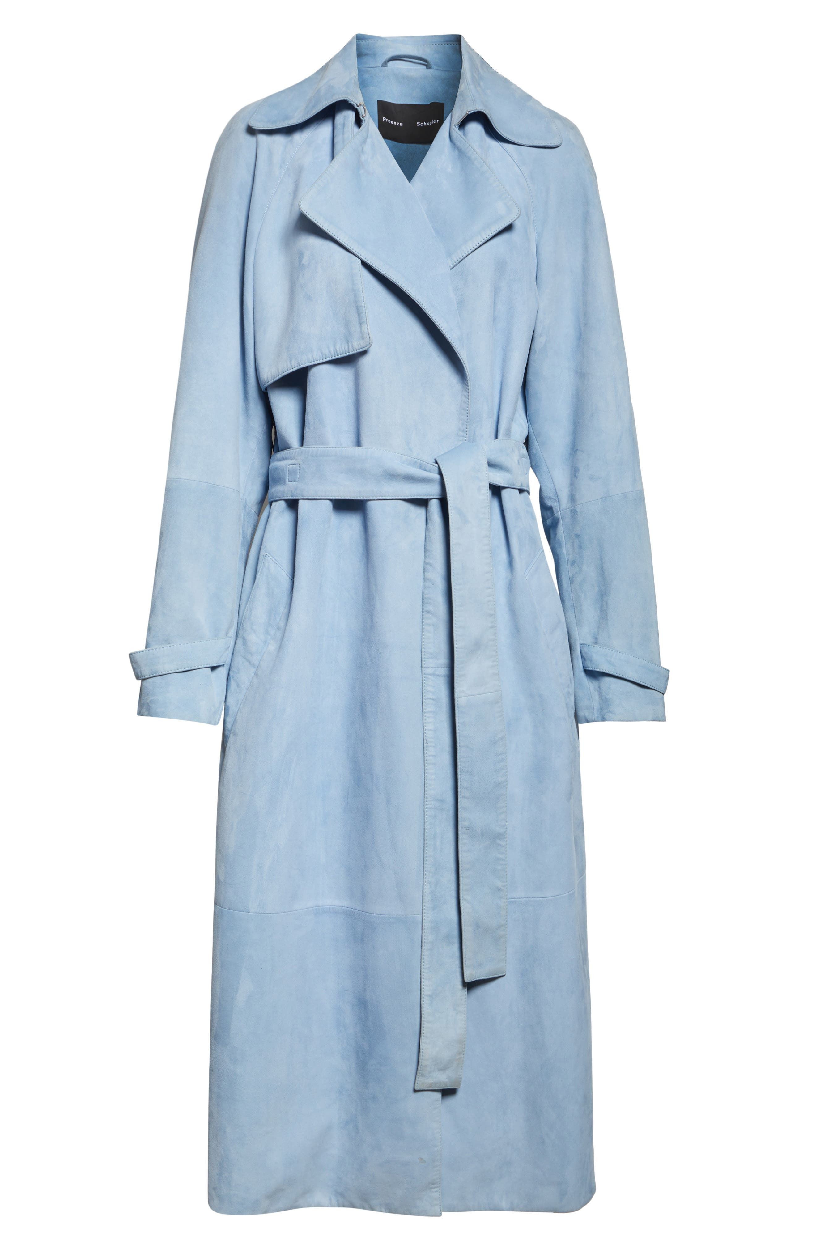 Proenza Schouler Ramona Belted Suede Trench Coat in Light Blue at Nordstrom - 7