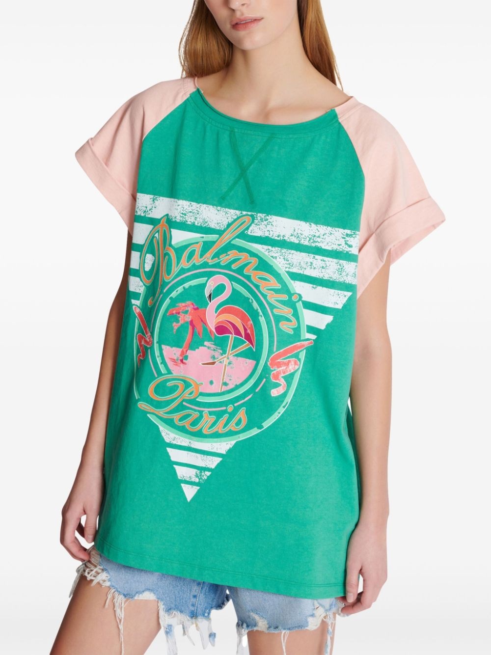 flamingo-print cotton T-shirt - 6