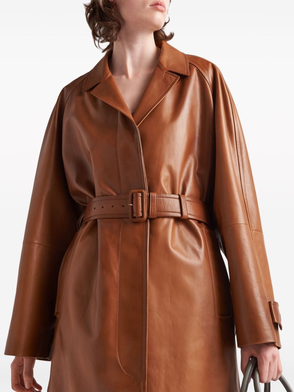 belted leather trench coat - 5