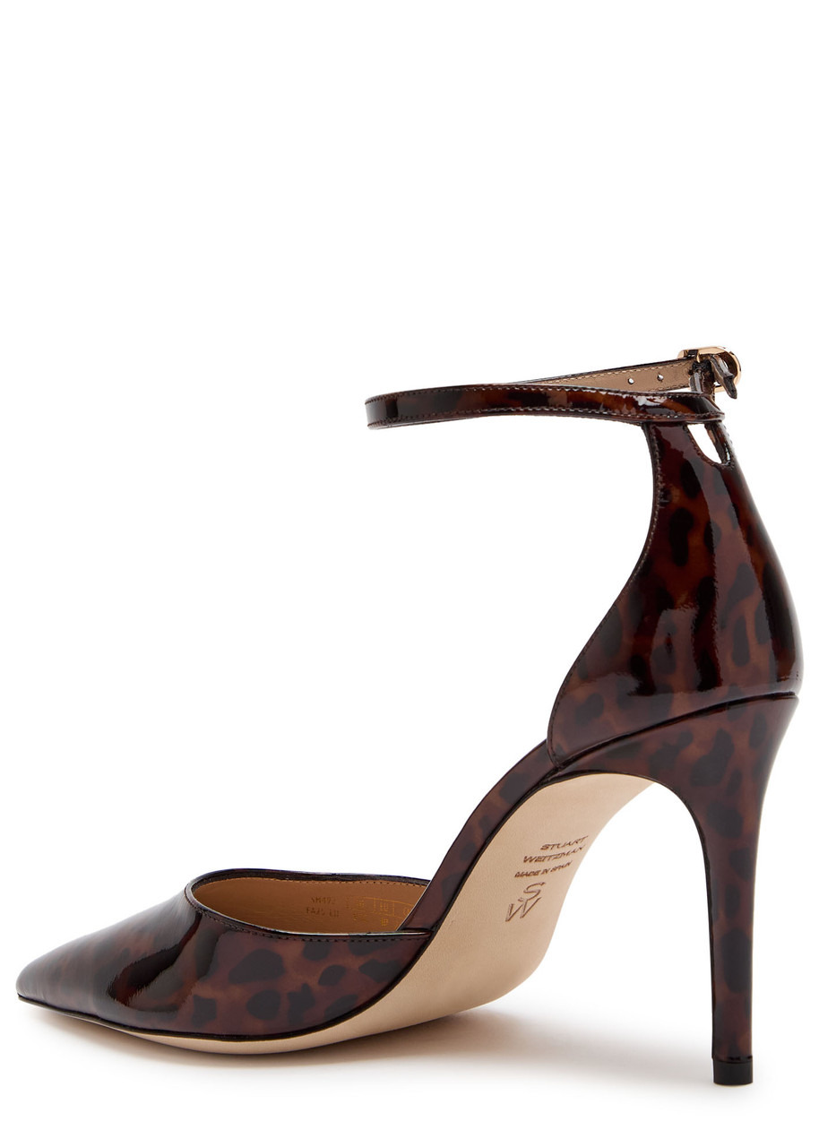 Stuart Weitzman Stuart Power Strap 85 Leopard-print Patent Leather Pumps - 2