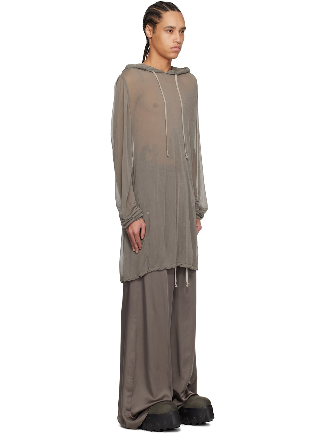 Gray Hollywood Viscose Crepe Jersey Hoodie - 2