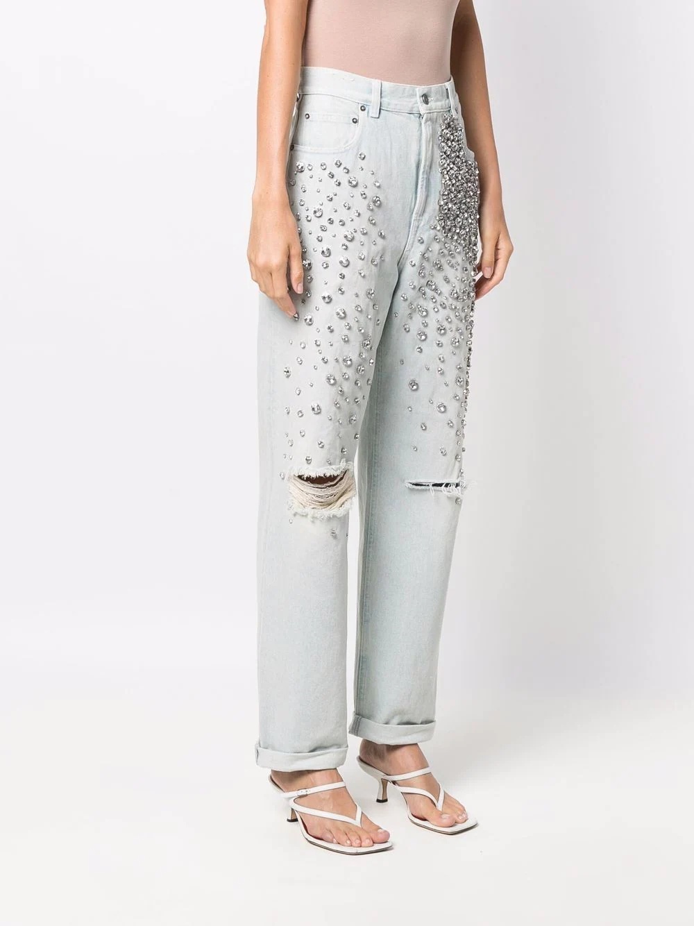 Kim cabochon-crystal bleached jeans - 3