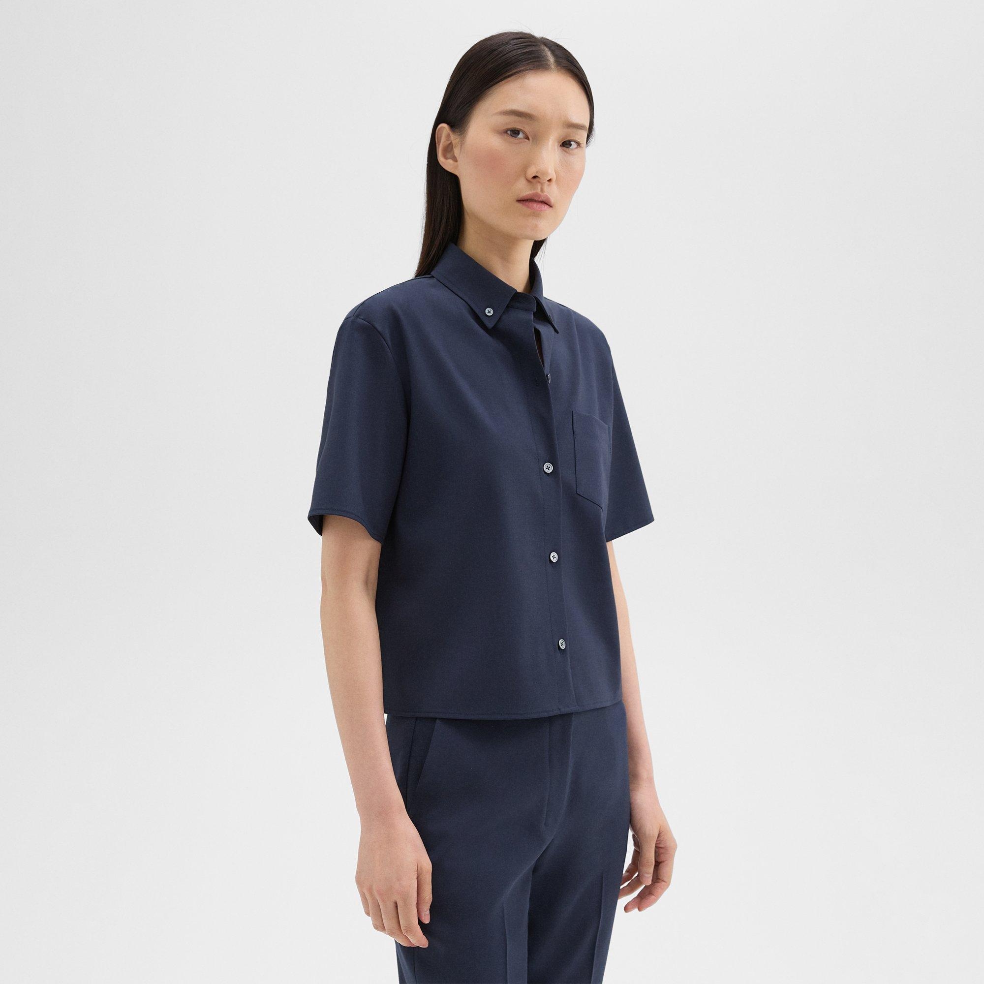 Cropped Short-Sleeve Shirt in Good Wool - 3