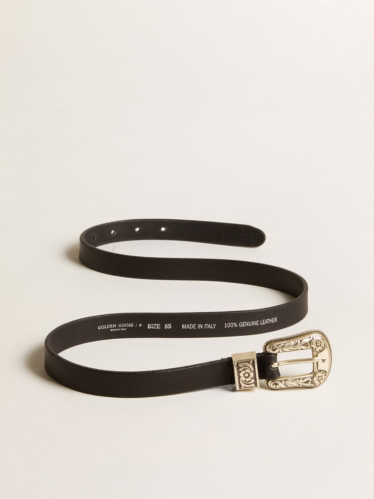 Black belt in washed leather with silver color buckle - 4