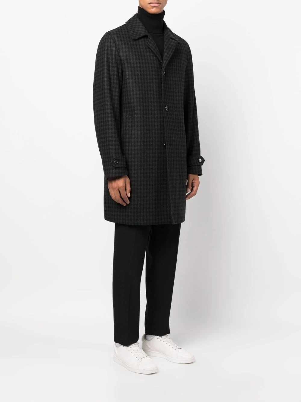 checked mid-length coat - 3