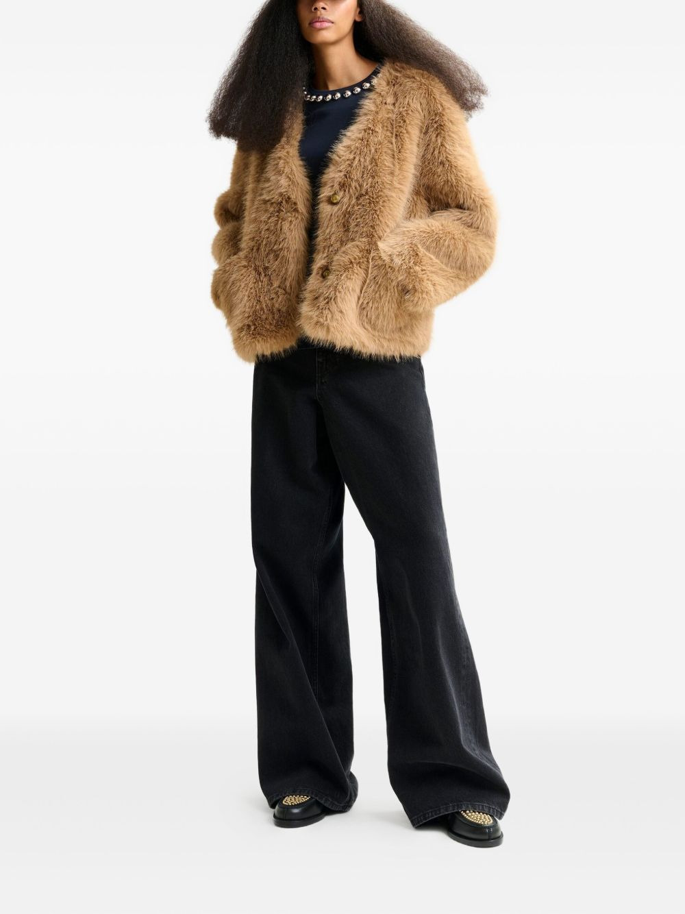 faux-fur button jacket - 2