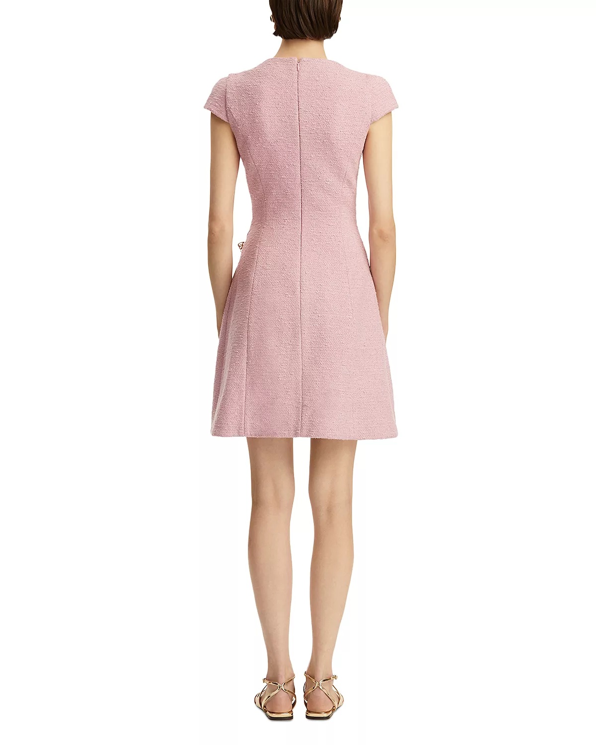 Cap Sleeve Butterfly Detail Split Skirt Tweed Dress - 2
