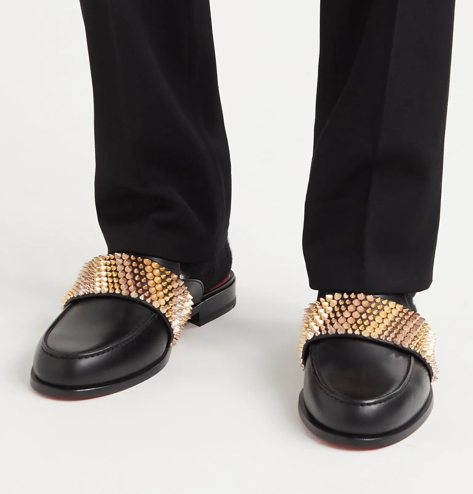 Studded Leather Backless Loafers - 4