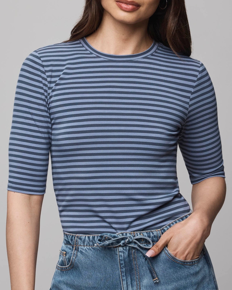Bamboo Blend Stripe Quarter Sleeve Tee 4
