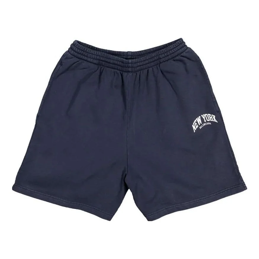 Balenciaga Cities New York Cotton Sweat Shorts 'Navy White' 676137TLVM30396 - 1
