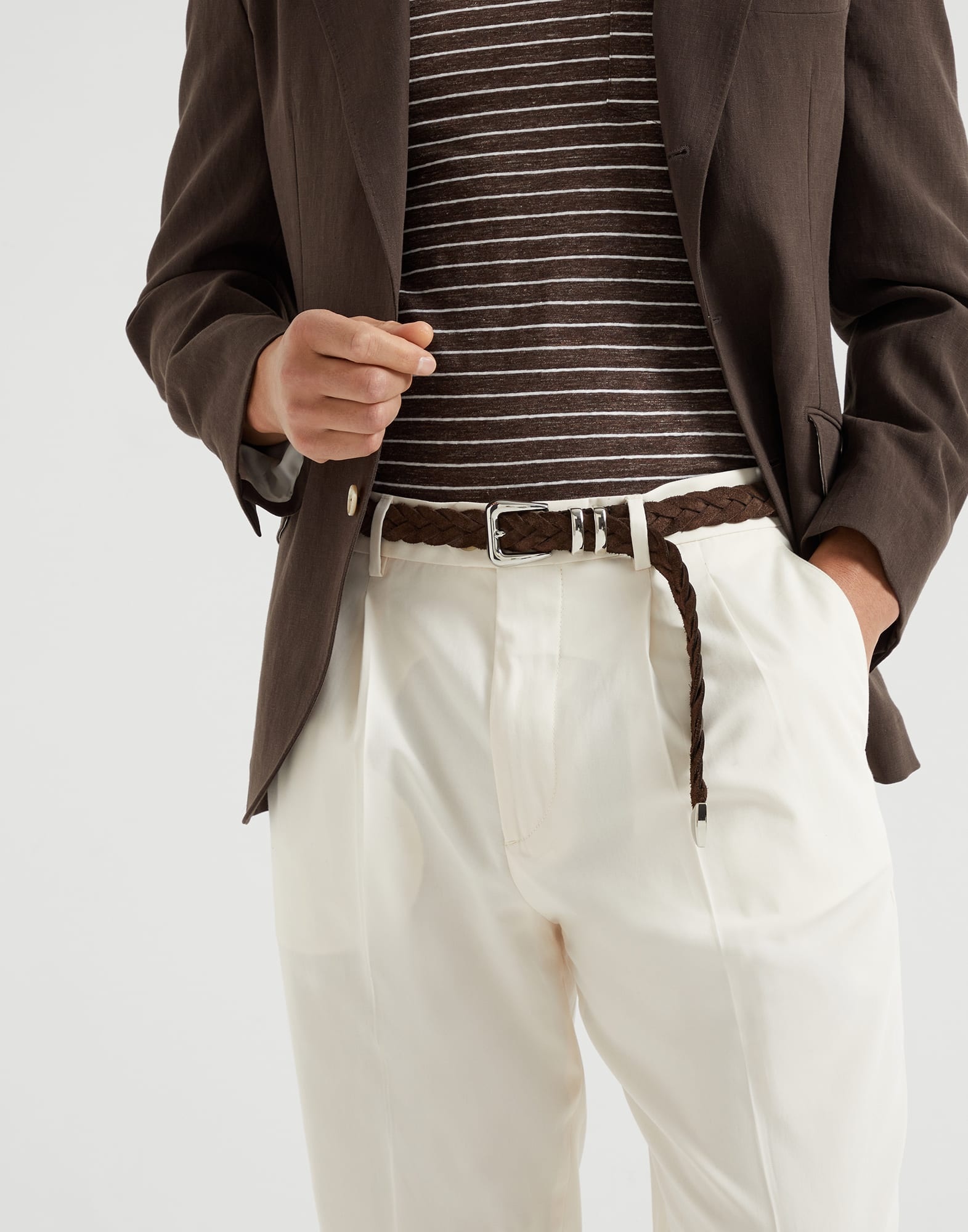 Cotton crêpe batavia leisure fit trousers with double pleats - 3