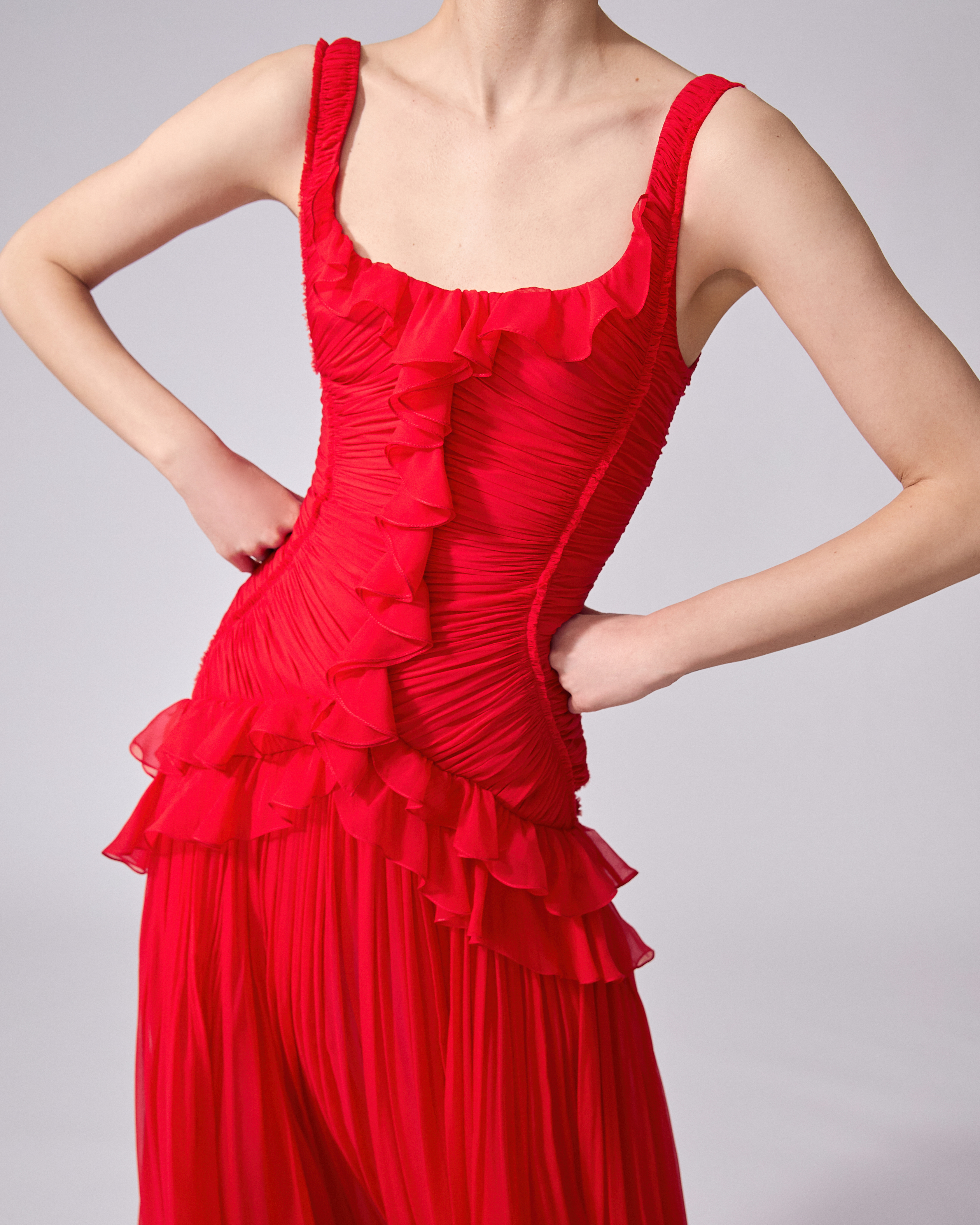 Pleated Chiffon Evening Gown - 5