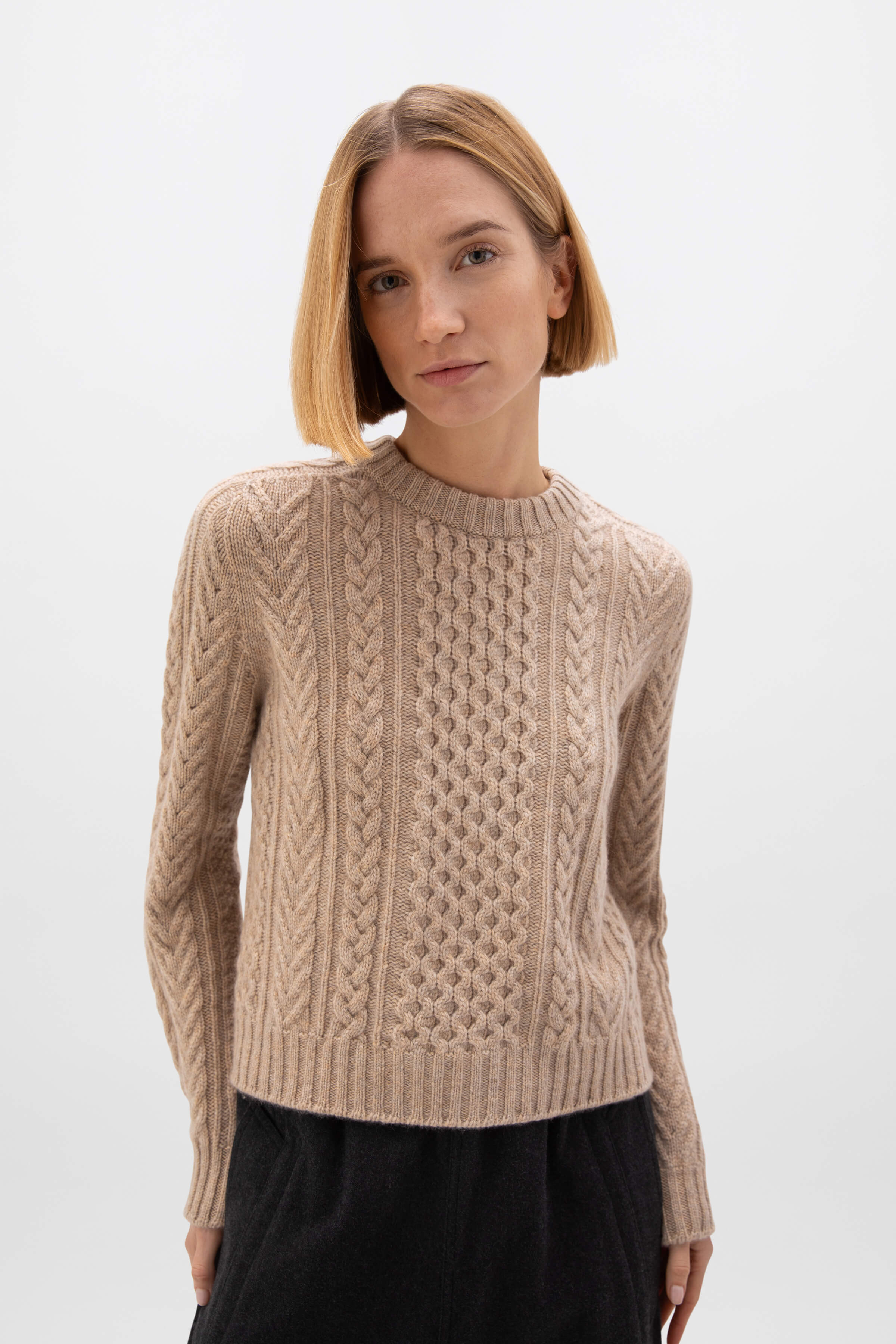 Aran Cable Natural Cashmere Jumper - 1