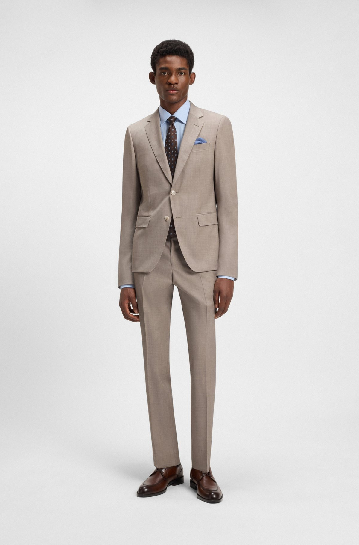 SLIM-FIT THREE-PIECE SUIT IN MELANGE WOOL - 1