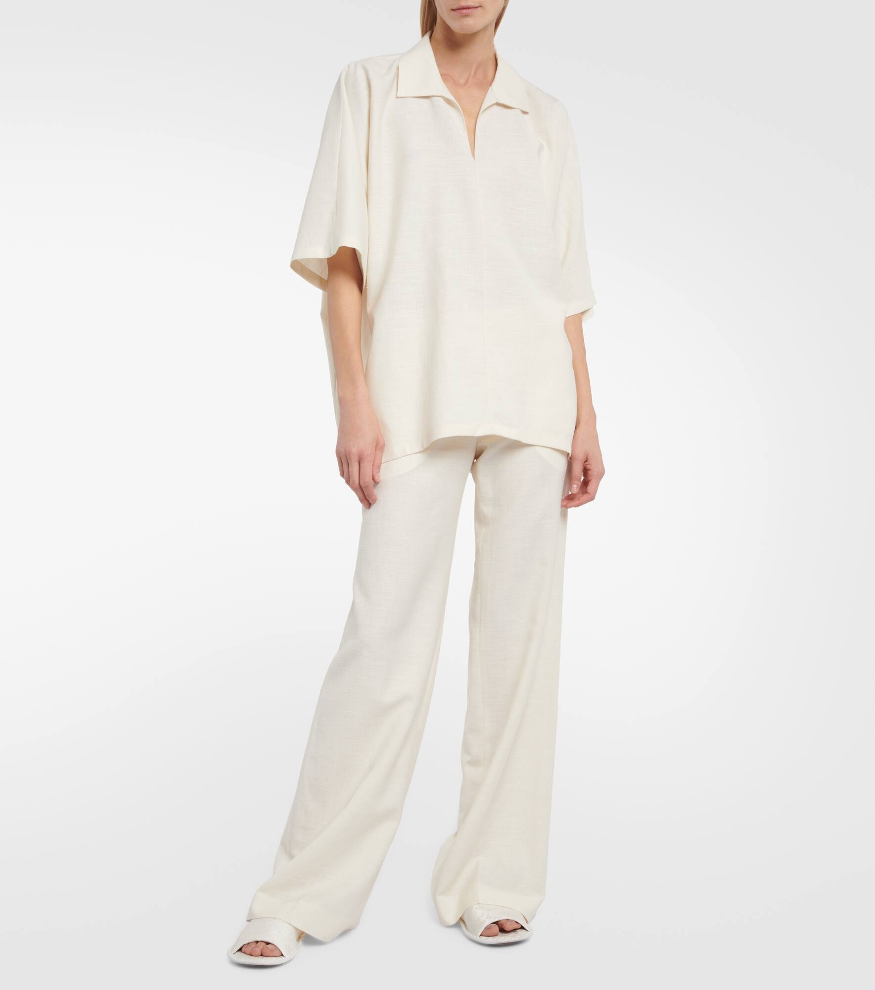 Foulard wool, silk and linen straight pants - 2