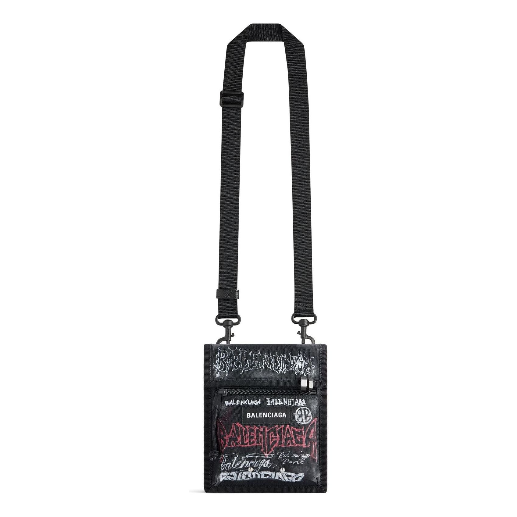 Balenciaga Explorer Small Pouch With Strap Diy Metal Allover 'Black' 6559822AAX61000 - 1