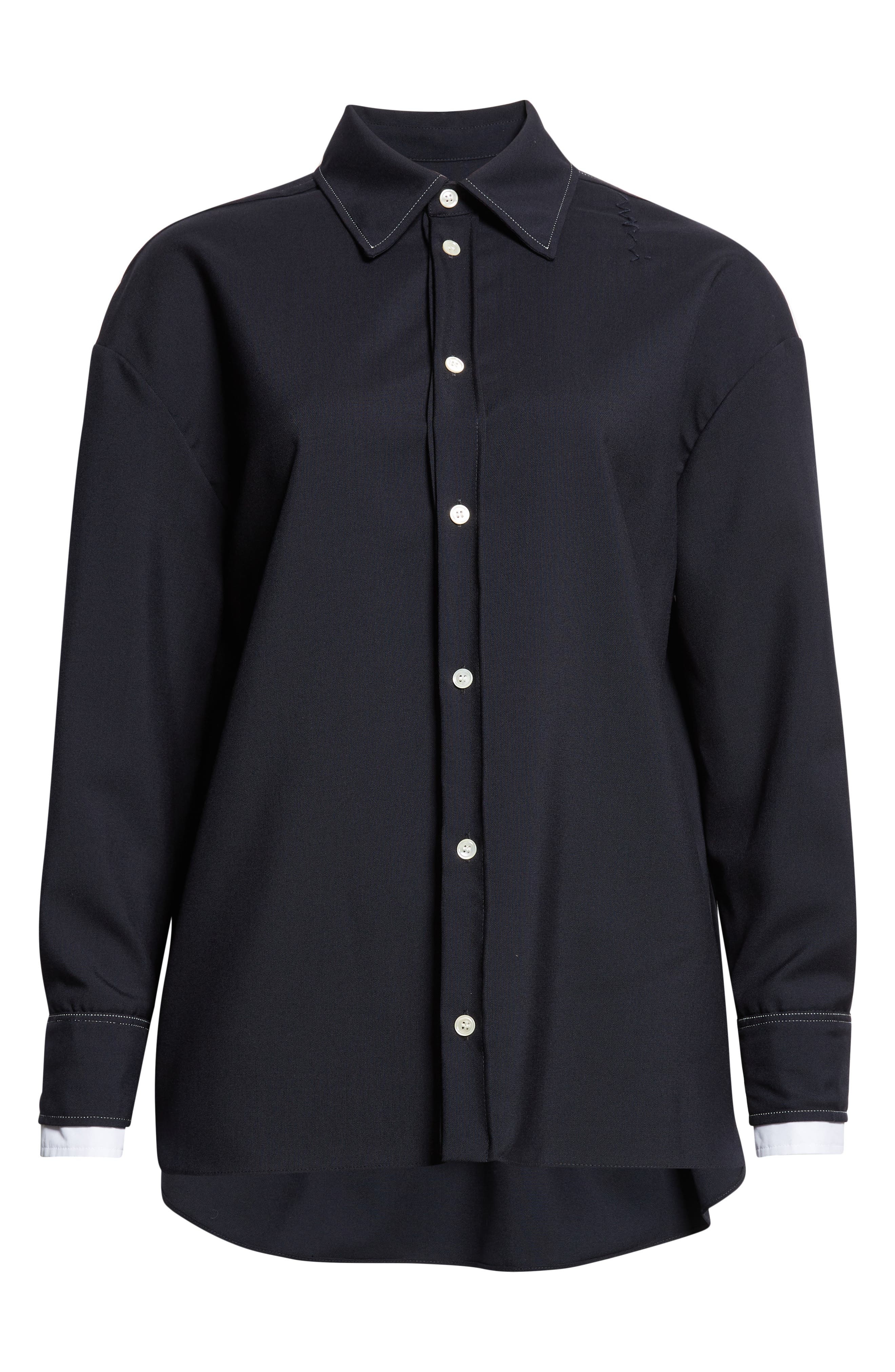 Marni Oversized Virgin Wool Button-Up Shirt in 00B99 Blue Black at Nordstrom - 6