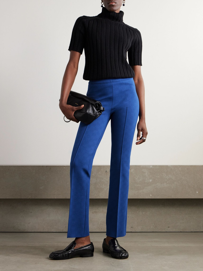 HIGH SPORT Checked stretch jacquard-cotton flared pants Blue outlook