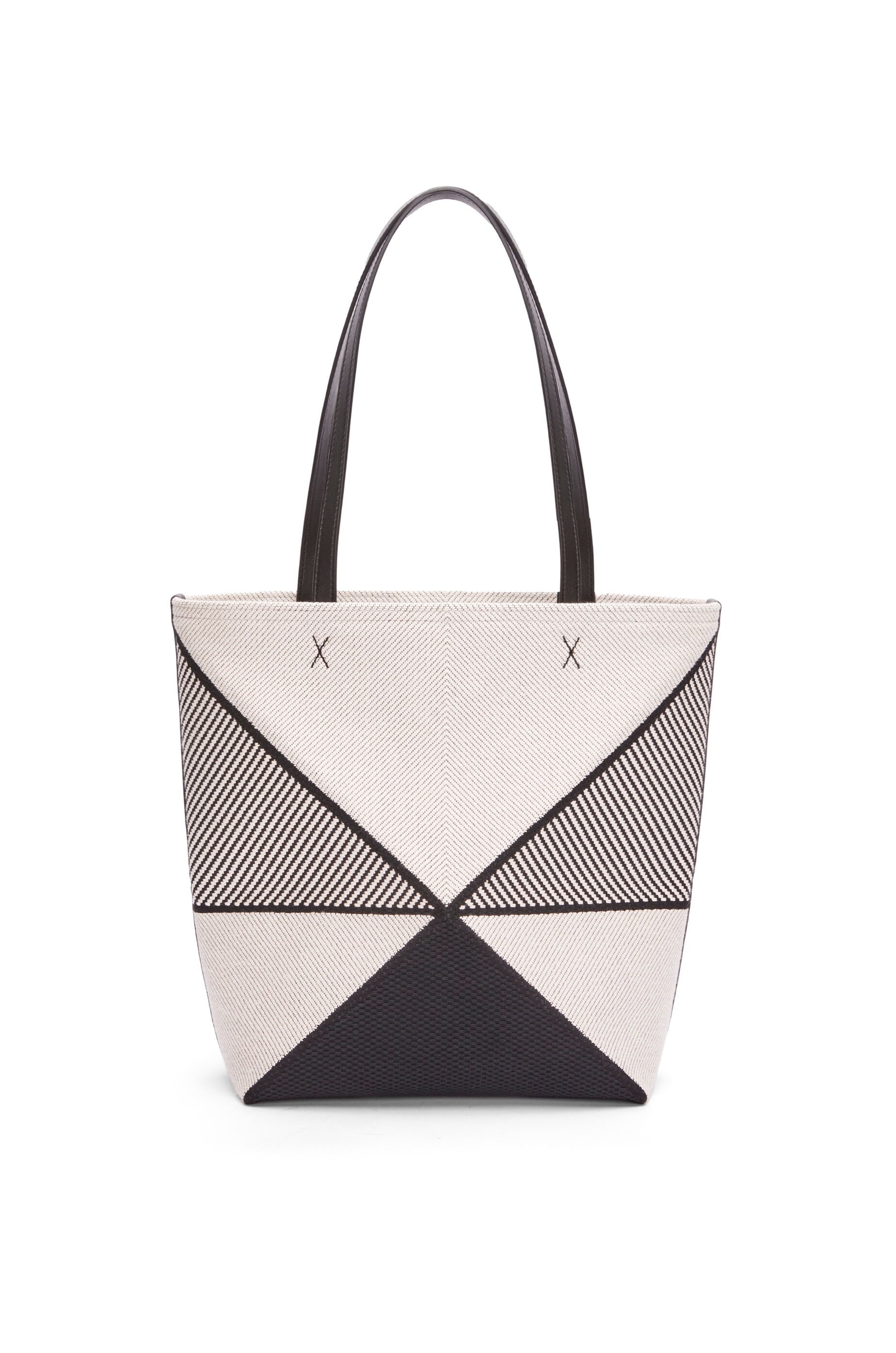 Medium Puzzle Fold tote in canvas jacquard and calfskin - 1