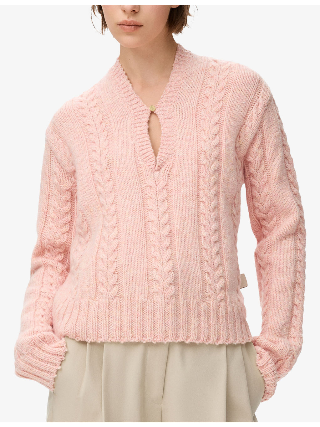 Keyhole Cable-Knit Wool Jumper - 3
