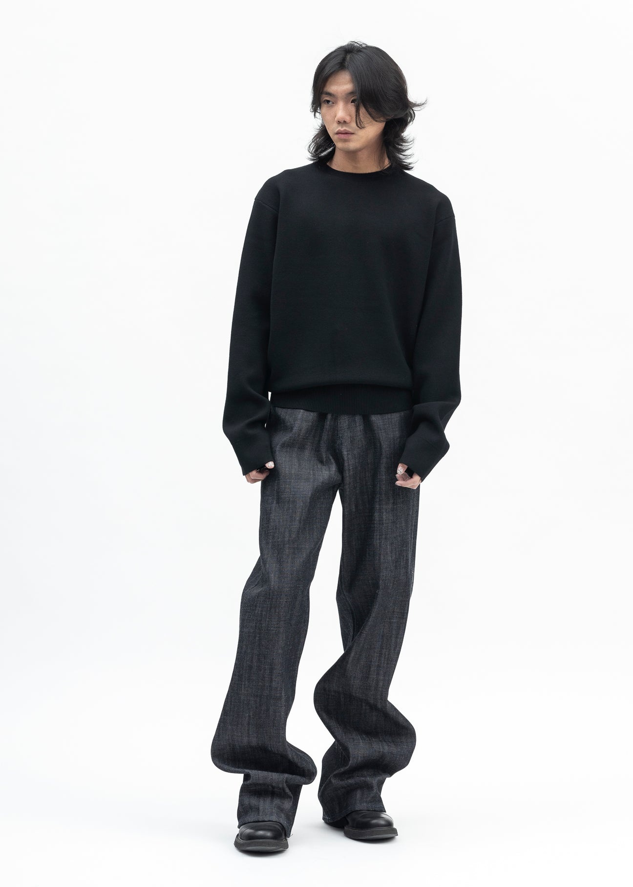 BLACK KNITTED CREWNECK JUMPER - 5
