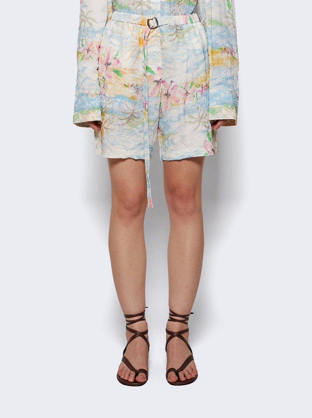 Crimped Bahia Short Hibiscus Print - 2