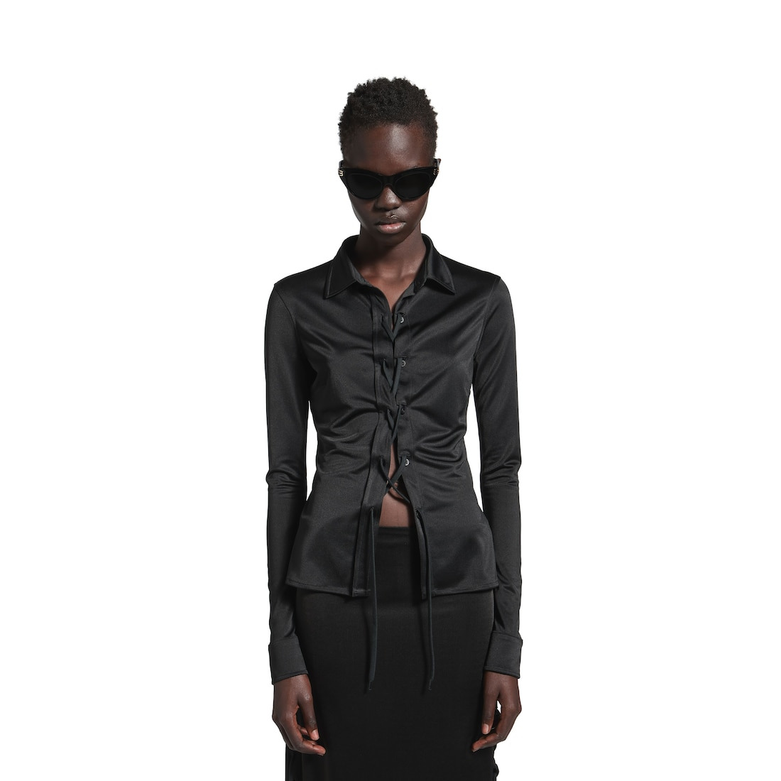 Women's Lace-up Shirt in Black - 5