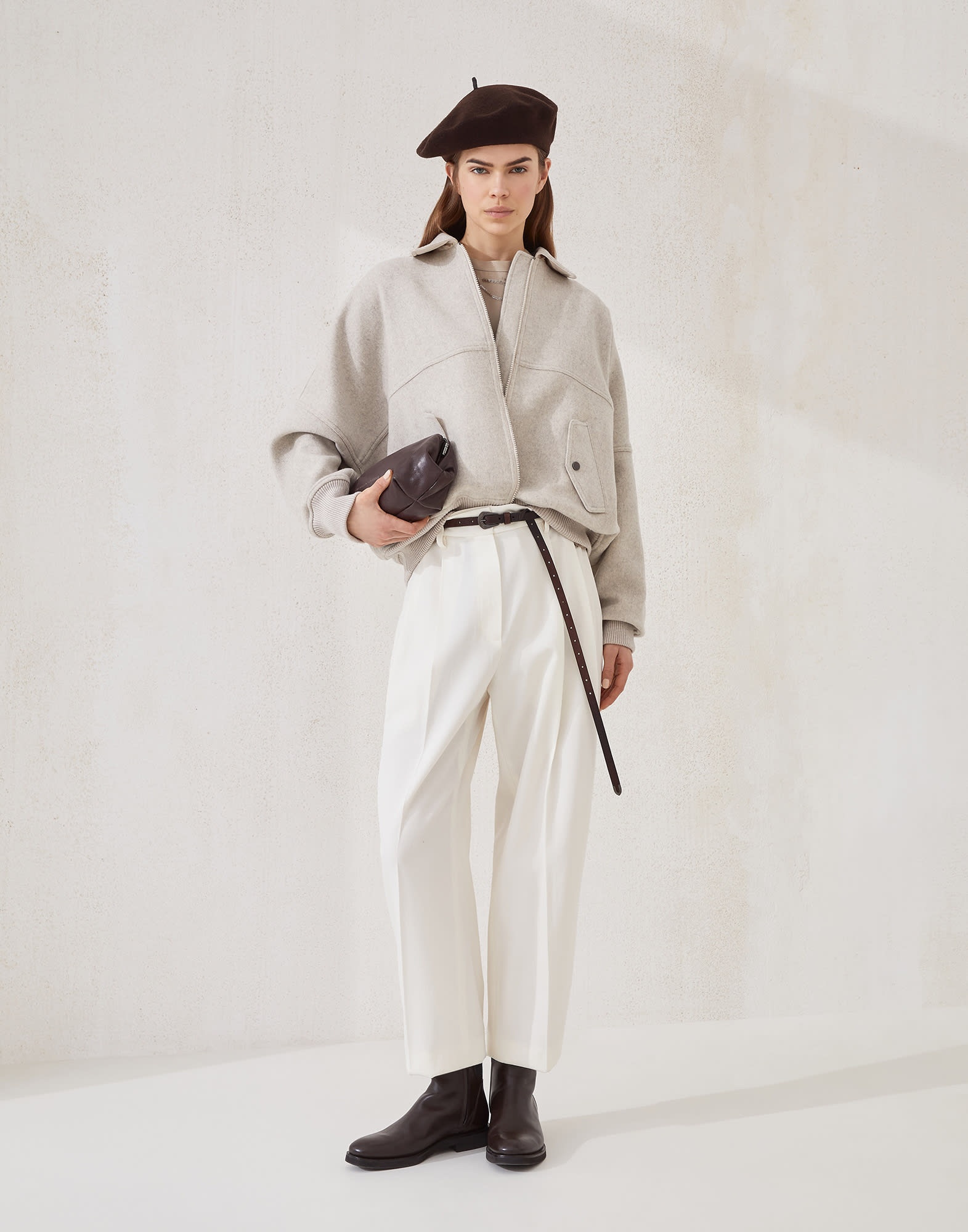 Cashmere and wool double cloth bomber jacket with shiny zipper pull - 5