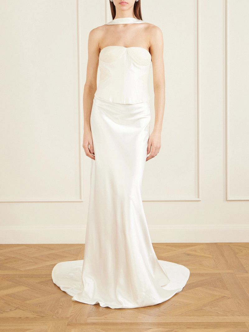 DANIELLE FRANKEL Viola Gathered Draped Tulle-trimmed Wool And Silk-blend Twill Top outlook