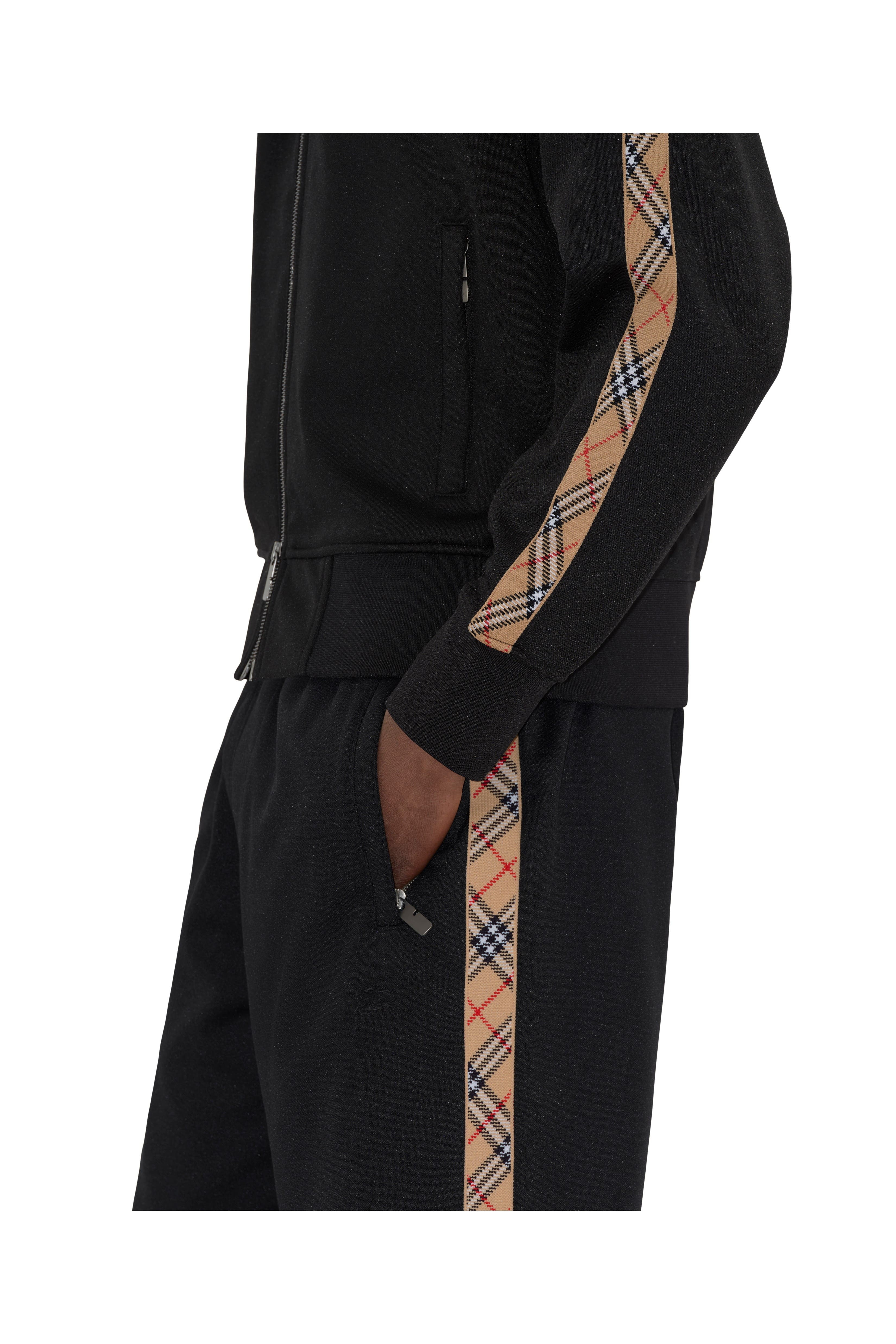 burberry Check Trim Cotton Blend Track Jacket in Black at Nordstrom - 2