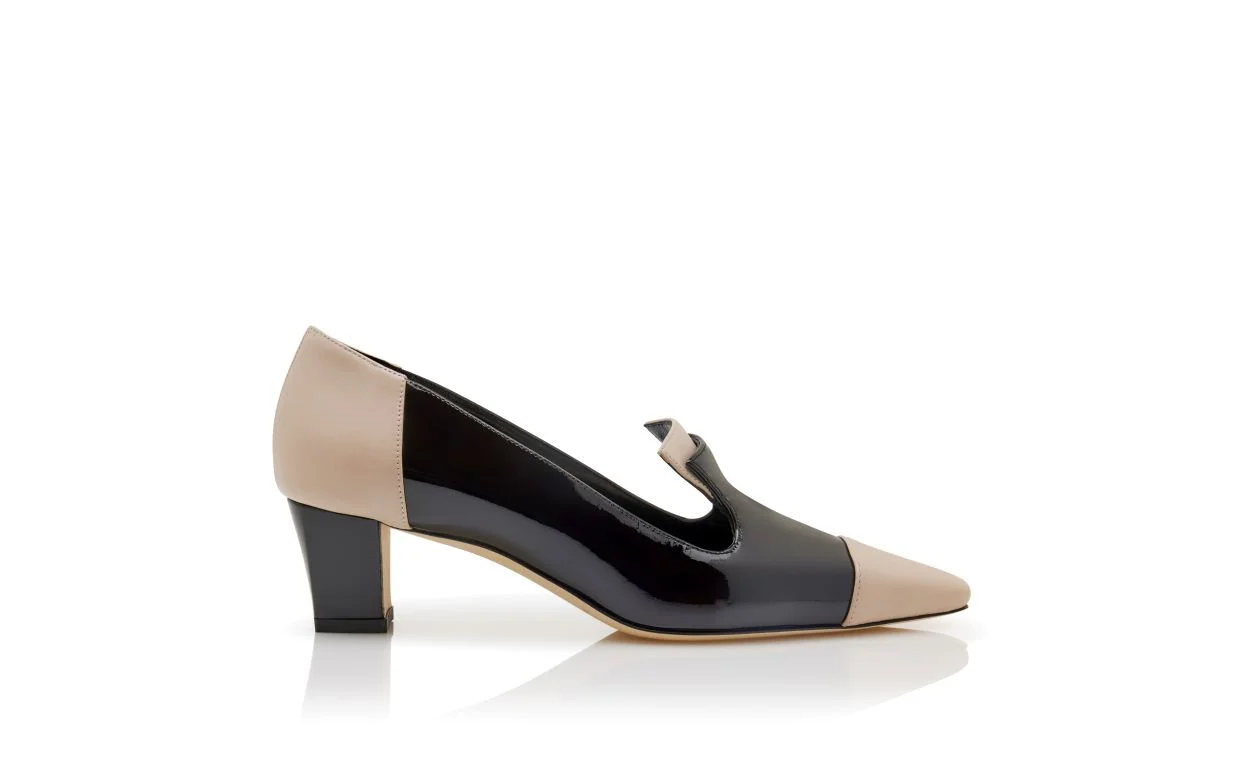 Black and Beige Patent Leather Pumps - 1