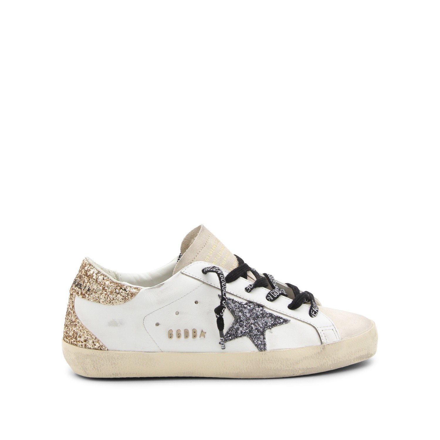 WHITE AND GOLD LEATHER SNEAKERS - 1