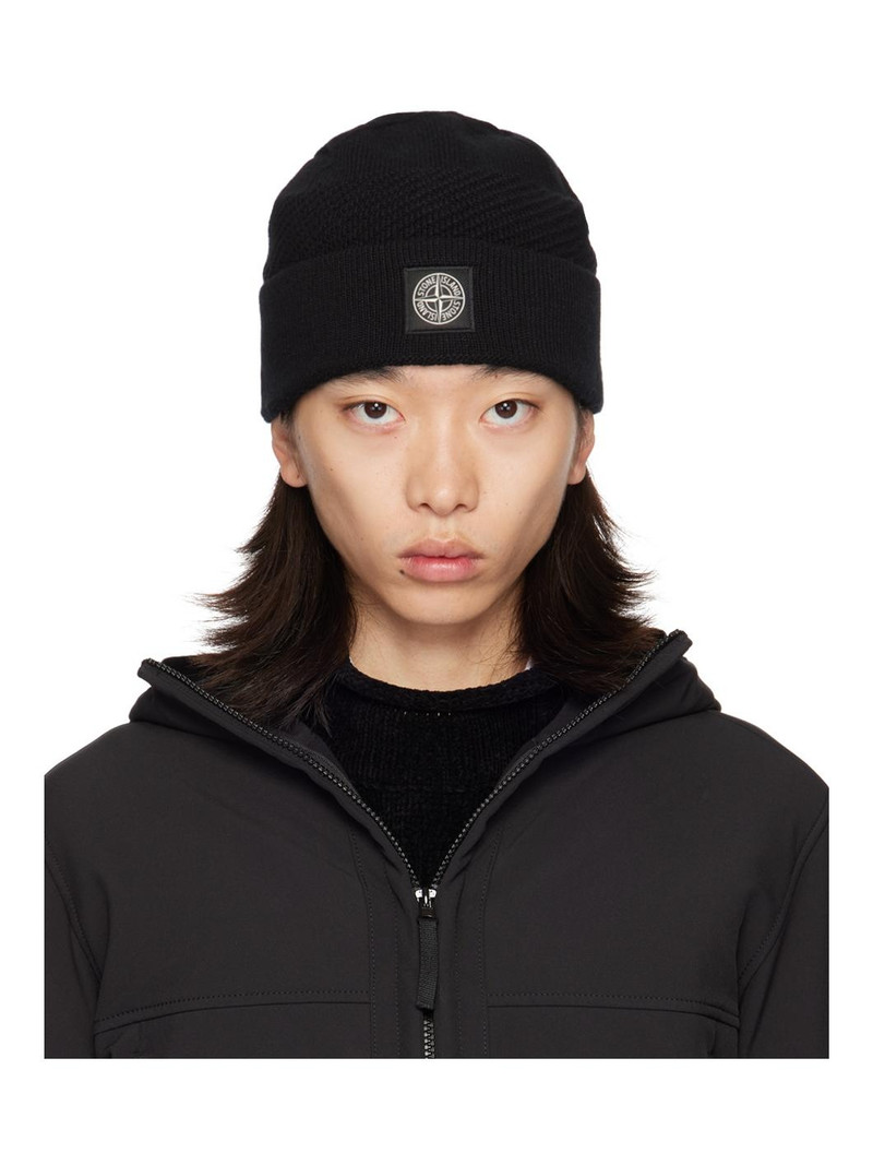 Black Knitted Badge Beanie 1