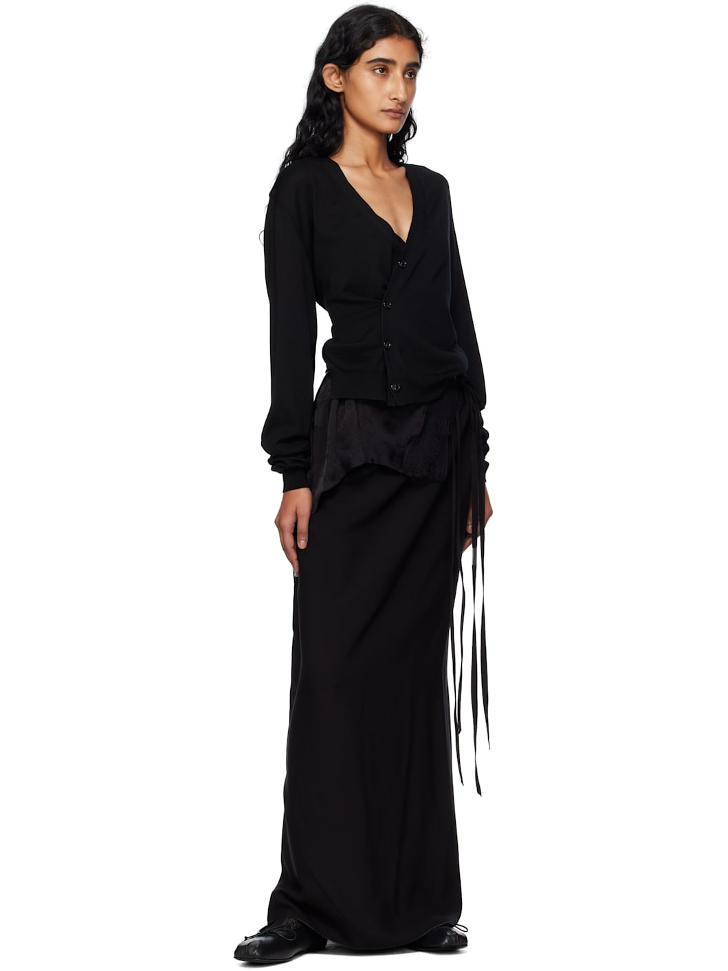 Black Zofia Asymmetric Spliced Cardigan - 4