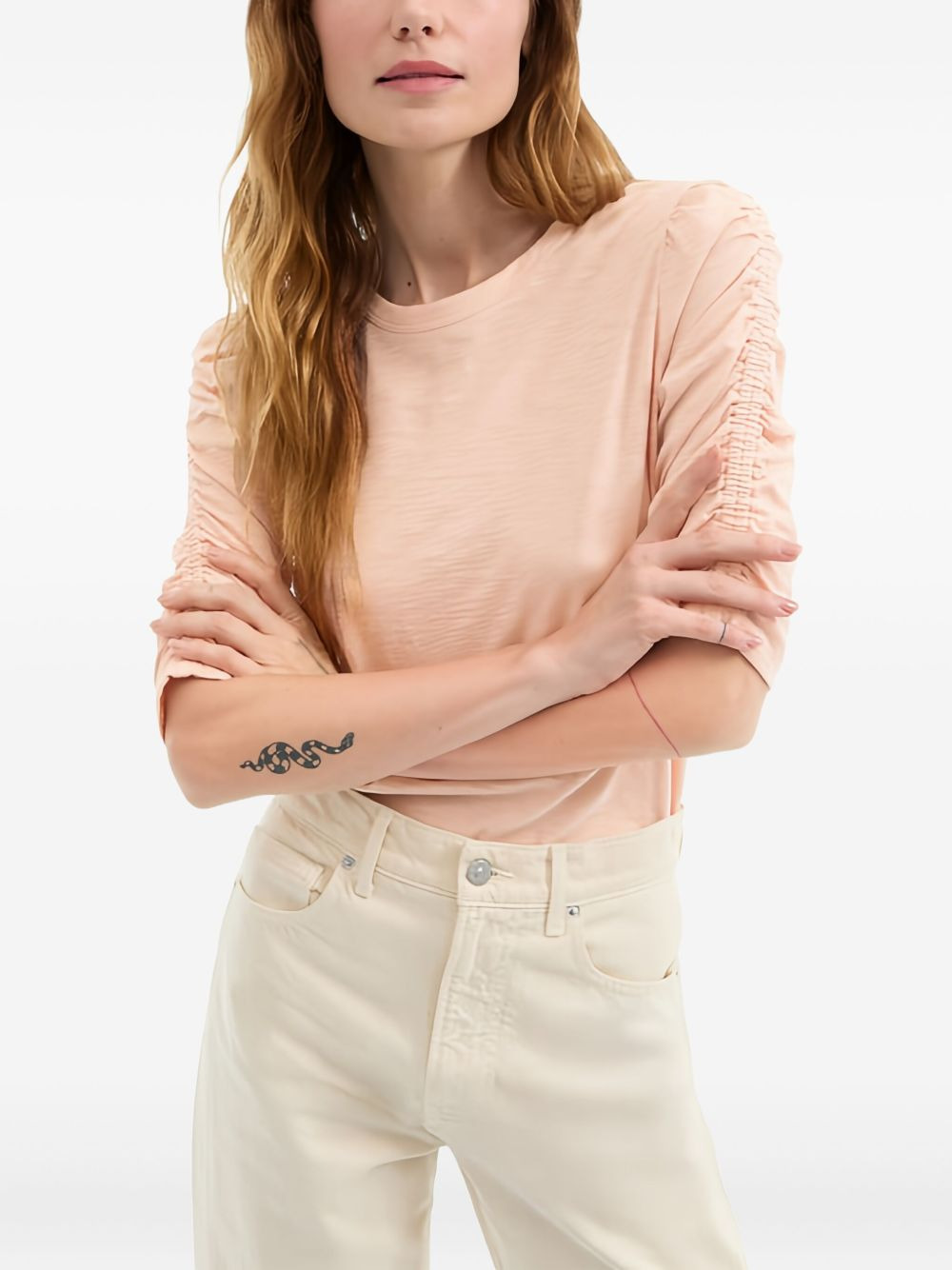 ruched-sleeve T-shirt - 4