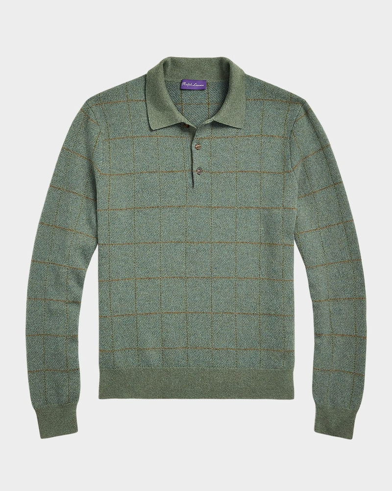 Men's Plaid Cashmere-Wool Polo-Collar Sweater 1