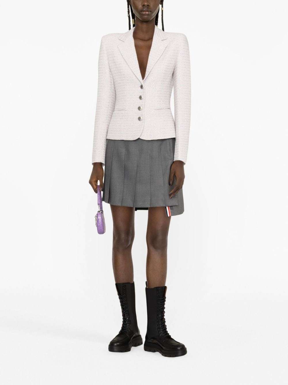 embellished single-breasted tweed blazer - 2