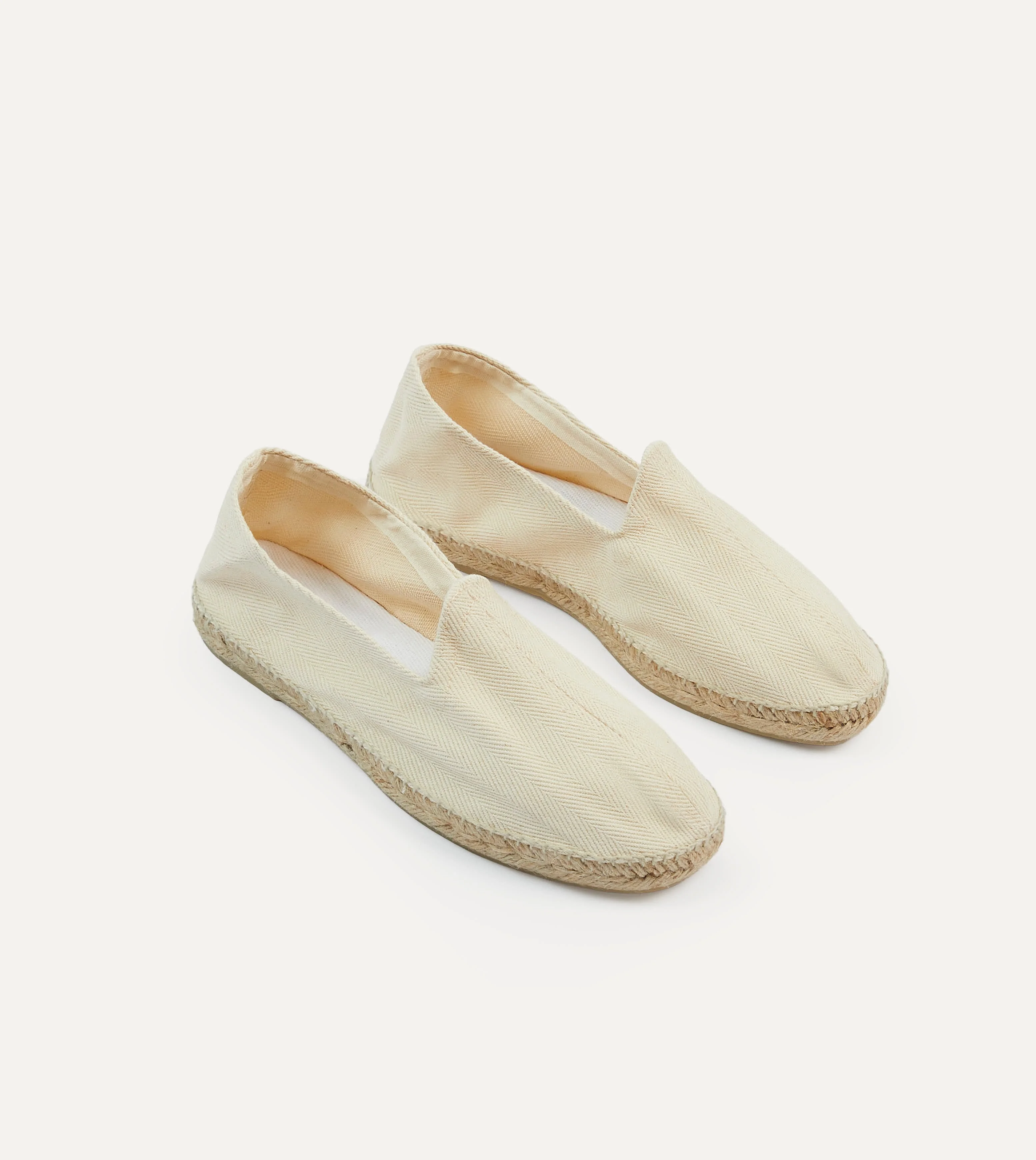 Ecru Herringbone Cotton Espadrilles - 1