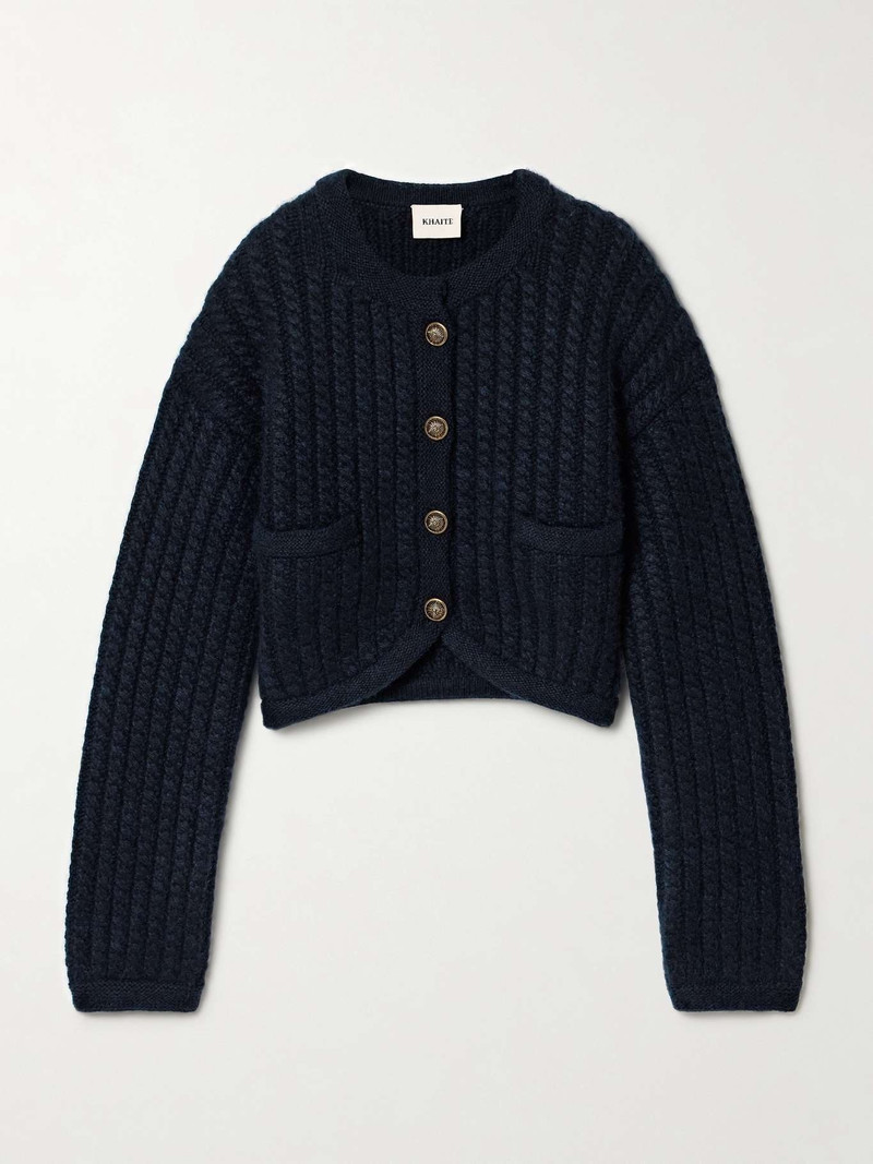 Balser cable-knit cashmere and mohair-blend cardigan Navy - 1