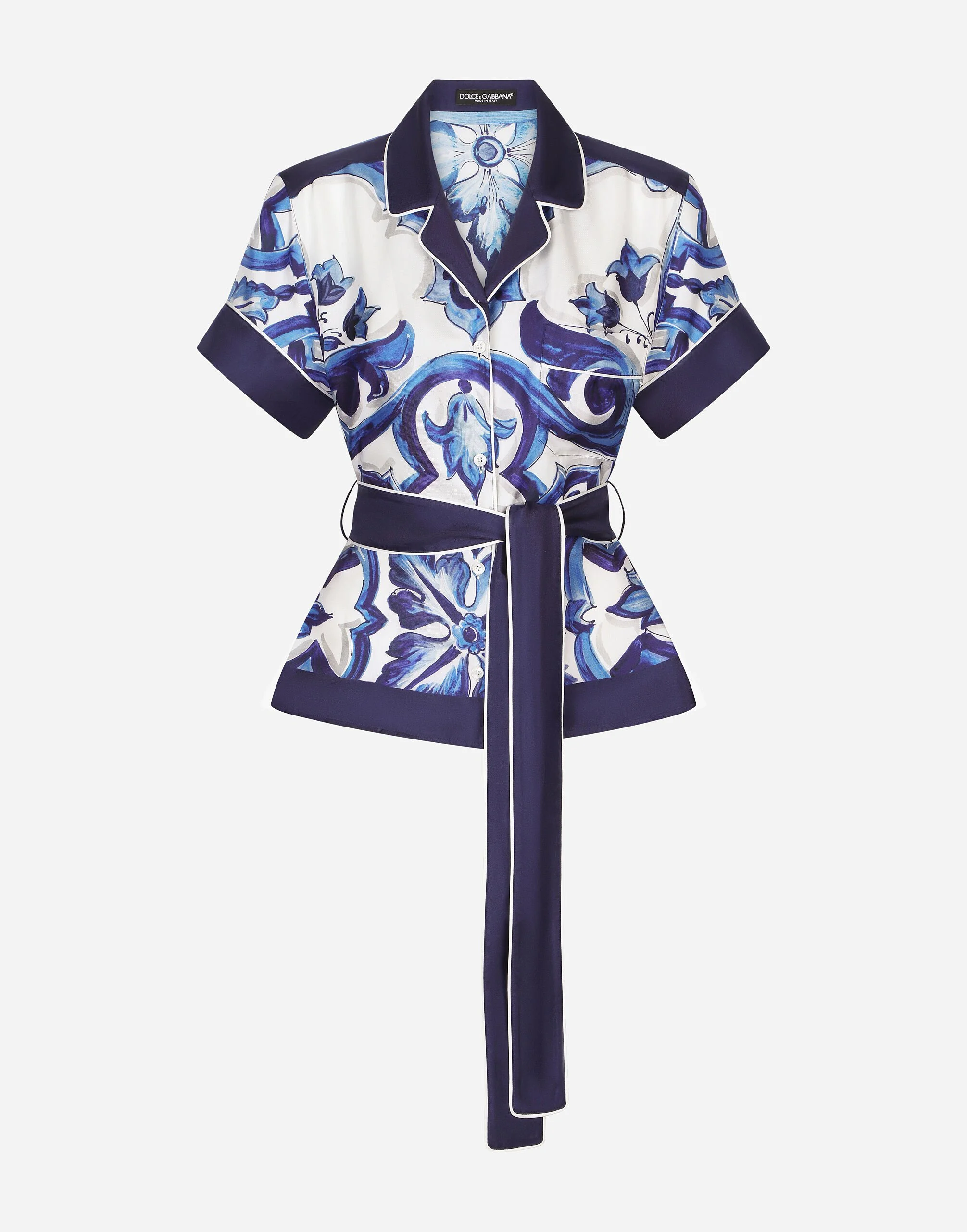 Majolica-print twill shirt with belt - 1
