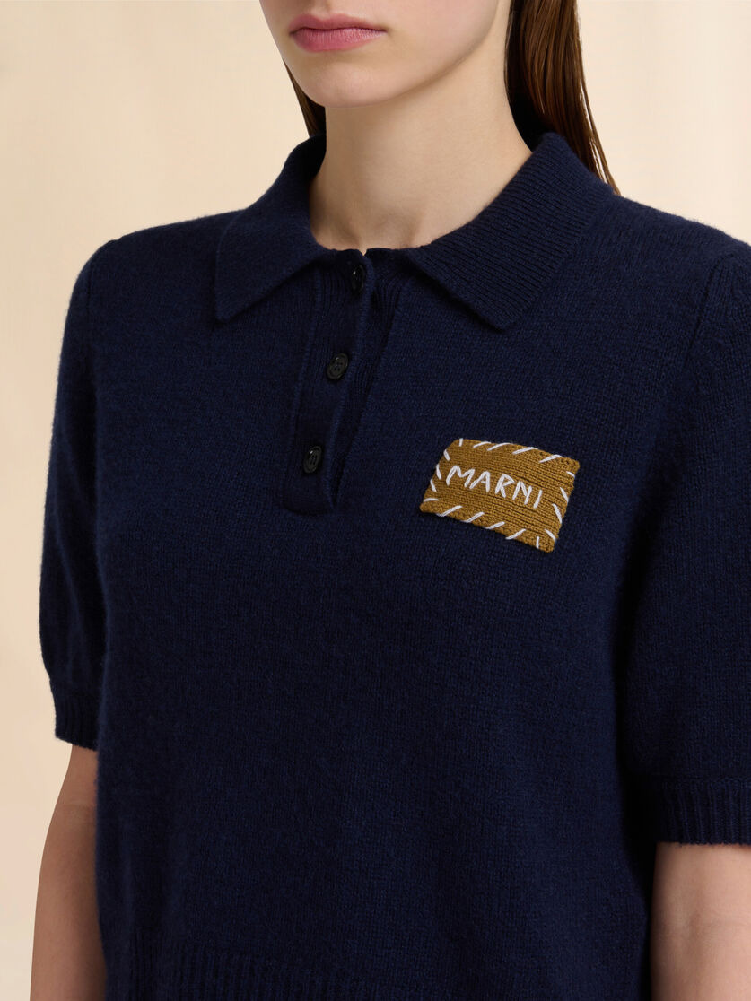 DEEP BLUE CASHMERE POLO SWEATER WITH MARNI APPLIQUÉ - 4