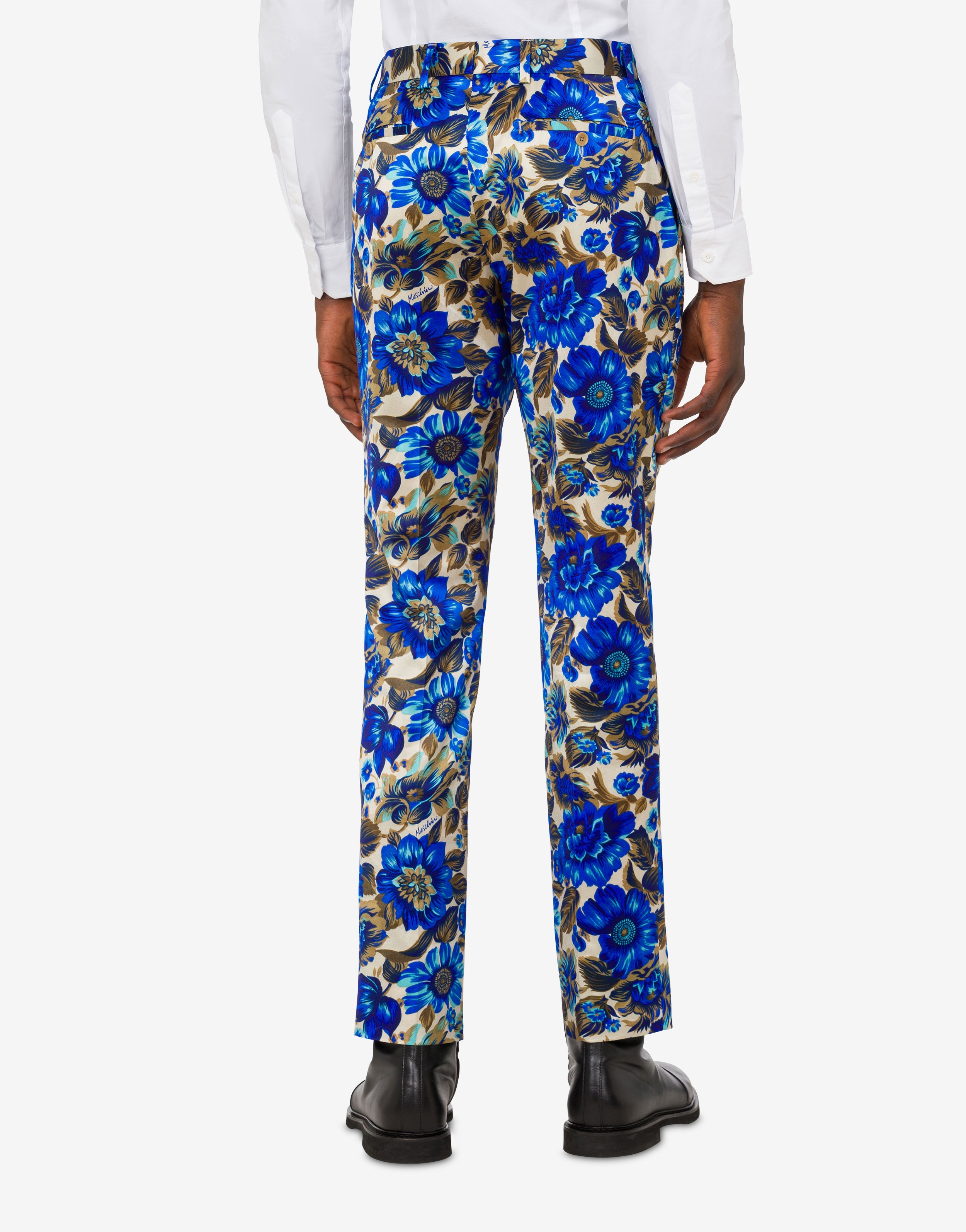 ALLOVER BLUE FLOWERS COTTON AND VISCOSE TROUSERS - 3