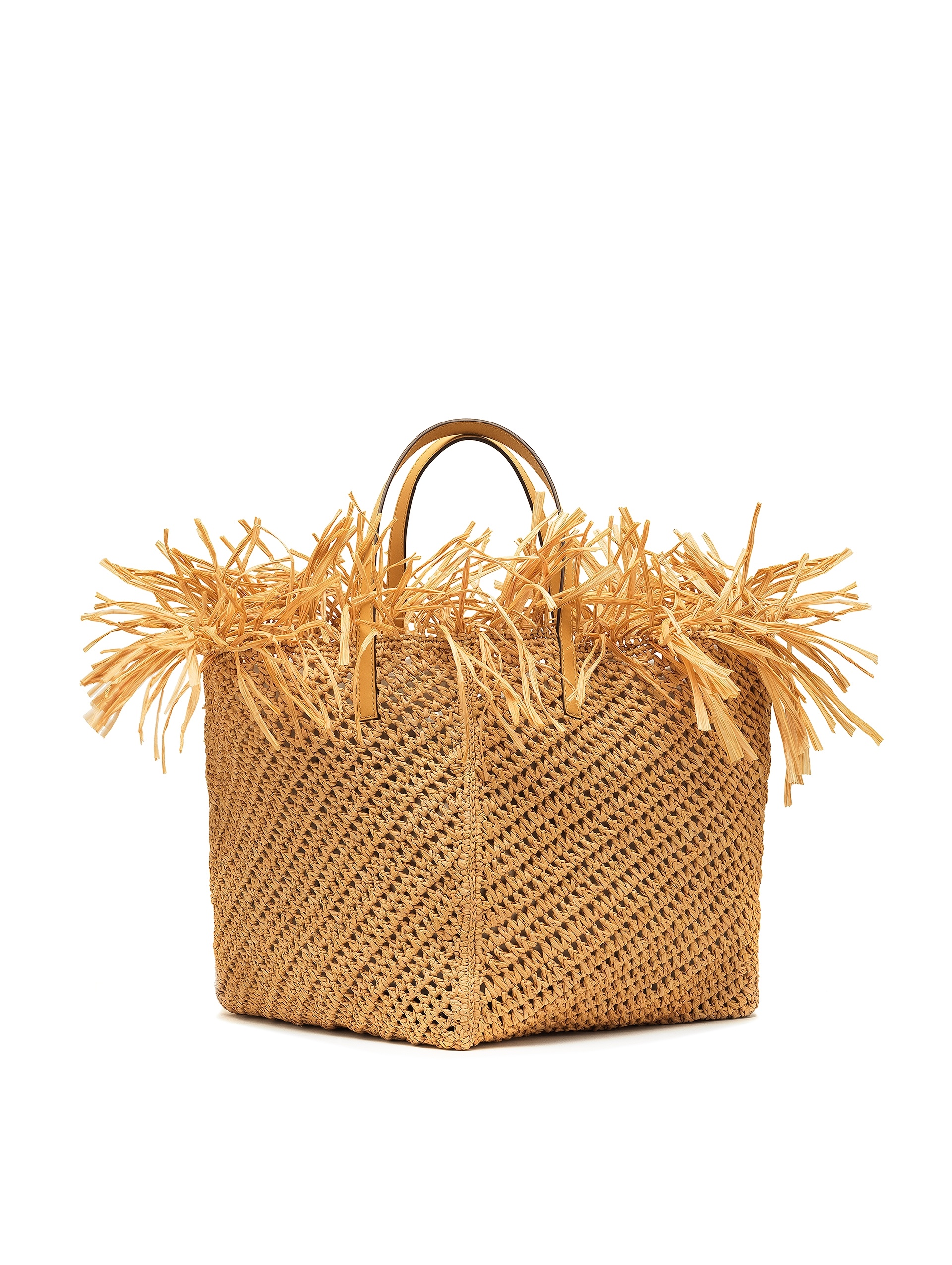 MEDIUM RAFFIA CROCHET SQUARE TOTE - 1