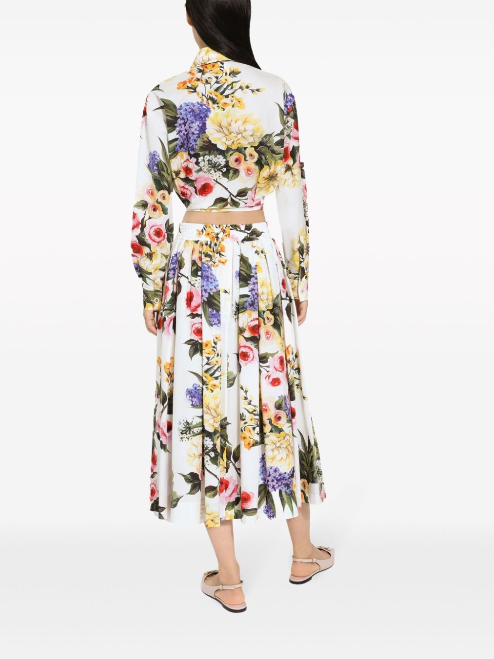 floral-print cotton cropped shirt - 4